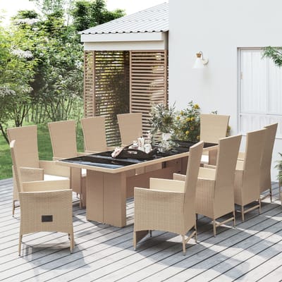 vidaXL - 11-delige - Tuinset - met - kussens - poly - rattan - beige