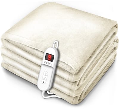 sinnlein® warmtedeken van pluche 160 x 120 cm crème | elektrische deken met automatische uitschakeling | woondeken | timerfunctie | 9 temperatuurstanden | wasbaar tot 40°C | digitaal display
