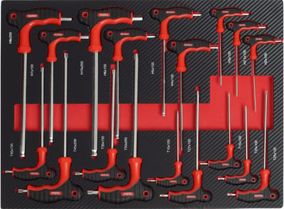 TRUTZHOLM - Profi-gereedschapsset - Werkplaatswagen - 18-delig - Inbussleutel- & Torx-set - 51x40x4 cm - rood