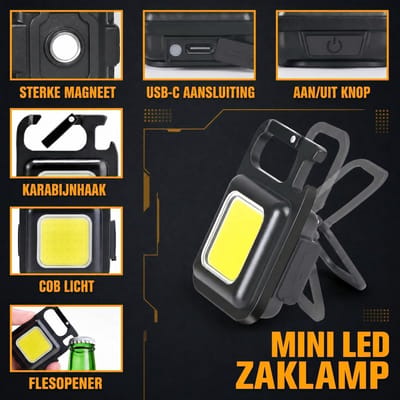 Mini-werklamp Set van - 1 x 1 x 1 cm - USB-C Oplaadbare LED Lamp met 800 Lumen - Voor Noodverlichting en Werkplaatsgebruik