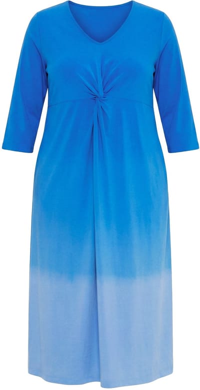 Ulla Popken - Dames - Jersey jurk batikpatroon A-lijn V-hals 3/4-mouwen - Duifblauw - Maat 46+
