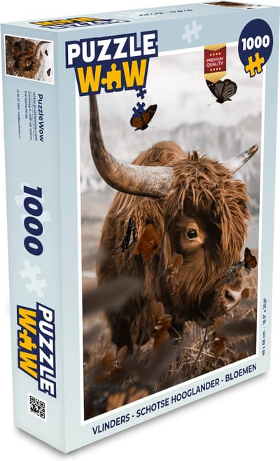Puzzel Vlinders - Schotse hooglander - Bloemen - Legpuzzel - Puzzel 1000 stukjes volwassenen