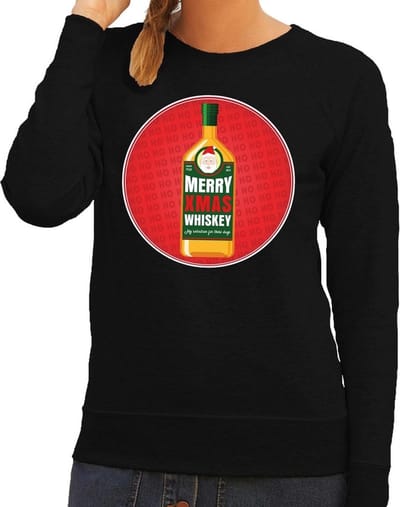 Foute kersttrui / sweater Merry Chrismas Whiskey zwart voor dames - Kersttrui voor whisky liefhebber XS