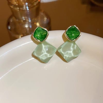 Overdreven Grote Vierkante Ruit Geometrie Oorbel Boheemse Hangers Druppel Groen Roze Kleur Oorsieraden Voor Vrouwen Cadeau brown