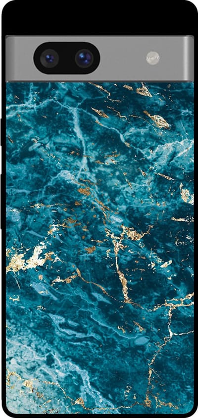 Smartphonica Telefoonhoesje voor Google Pixel 7 met marmer opdruk - TPU backcover case marble design - Blauw Goud geschikt voor Google Pixel 7