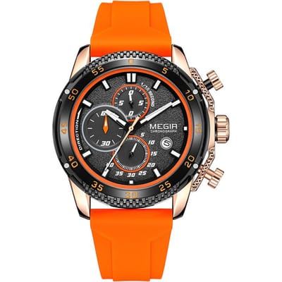 MEGIR Heren sport analoge chronograaf lichtgevende quartz horloges met stijlvolle siliconen band voor geschenken 2211 oranje