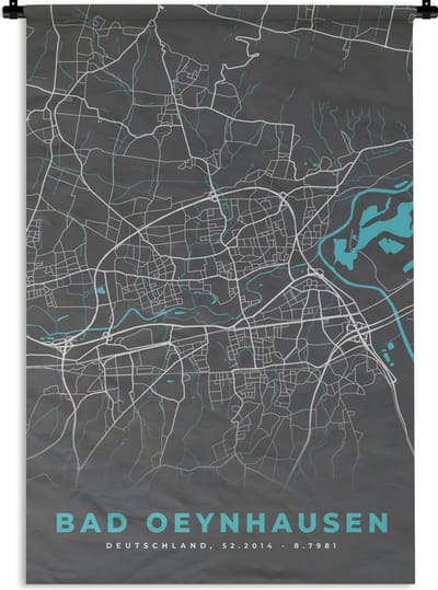 Wandkleed - Wanddoek - Duitsland – Blauw – Bad Oeynhausen – Stadskaart – Kaart – Plattegrond - 120x180 cm - Wandtapijt