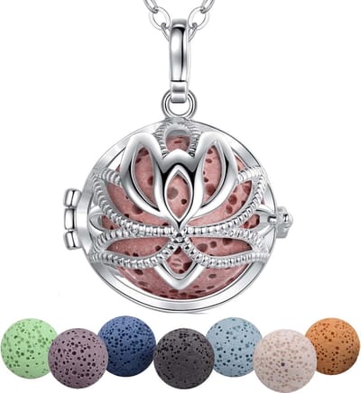 Etherische Oliën Ketting Diffuser, Diffusers Aromatherapie Hollow Lotus Klassieke Hanger Essentiële Parfum Aroma Medaillon Met 7 Lava Stenen & Ketting 24 inch