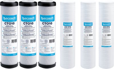 Ecosoft filterpatronen voor waterfilter - 3 x actief koolfilter + 3 x 5 micron koordfilter