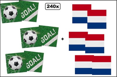 120x Servetten Voetbal 33cm x 33cm + 120x Servetten Nederland 33cm x 33cm - 3 laags - MIX - WK Servet diner eten knoeien restaurant BBQ thema feest verjaardag feest