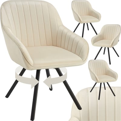 tectake® - Draaibare eetkamerstoel met armleuningen - Ergonomische kuipstoel met fluwelen bekleding - Gewatteerd - Draaistoel voor woonkamer, eettafel, studeerkamer, kaptafel en keuken - Set van 4 - Crème