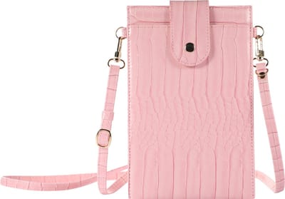 Stravo Kleine Crossbody Mobiele Telefoon Portemonnee voor Vrouwen - Stone 2# - Roze - Lichtgewicht Schoudertas met Creditcardvakken, Meisjes Steen Getextureerde Echte Leren Telefoontas voor iPhone/Samsung/Huawei/Google/etc Telefoon binnen 7 Inch