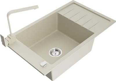 Mexen Elias granieten spoelbak met 1 bak en afdruiprek en keukenmengkraan Rita, beige - 6511-69-670300-69