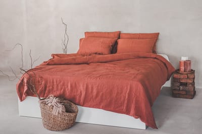 beddengoed set 100% natuurlijk linnen stonewashed, natuurvezel linnen, met hotelsluiting (roodbruin, 135 x 200 cm, 40 x 80 cm)