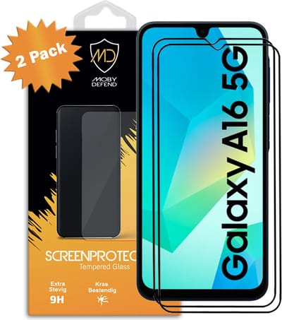 2-Pack MobyDefend Screenprotectors - Geschikt voor Samsung Galaxy A16 - Screensavers Met Zwarte Randen - Gehard Glas