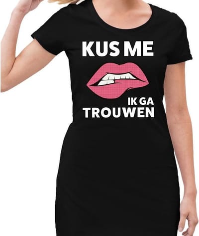Kus me ik ga trouwen jurkje zwart dames - feest jurk dames - vrijgezellenfeest kleding 38