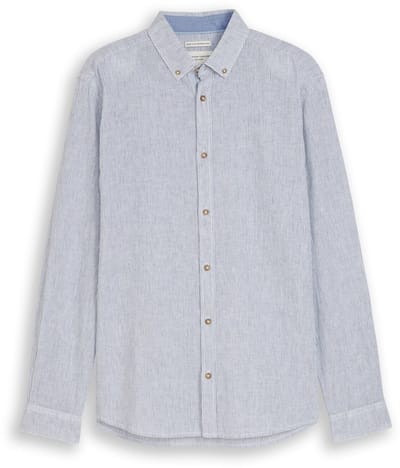 Tom Tailor - Overhemd met normale pasvorm en linnenmix - Maat XL - white navy small stripe