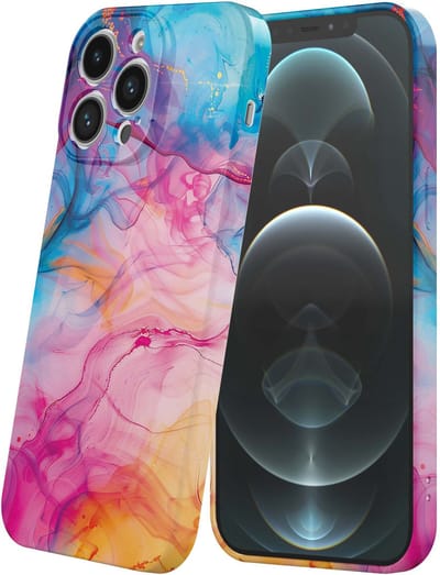 Smartphonica Telefoonhoesje Geschikt voor iPhone 12 Pro Max met Regenboog Acryl Marmer Opdruk - Flexibel Softcase TPU - Backcover Case Rainbow Acrylic Marble Design geschikt voor iPhone 12 Pro Max