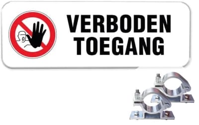 Verboden Toegang bord - Weerbestendig Aluminium - 40x15 cm - Bevestiging: Met paalbeugels Ø48mm