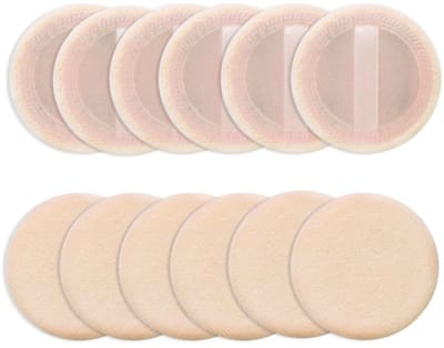 Losse poederdonsje 12 stuks ronde velours gezichtsmake-up compacte body container instelling geperst mengen foundation crème make-up lint riem spons kussen applicator (Beige)