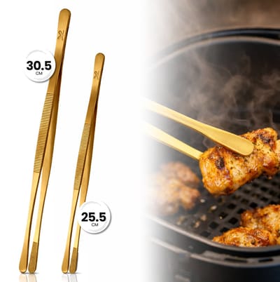 Keukenpincet / Kookpincet RVS Premium Set 2 Stuks – 30,5 en 25,5 cm – Vleestang & Keukentang voor BBQ en Dagelijks Gebruik - Goud