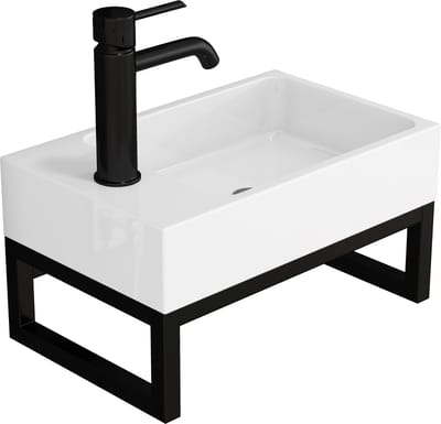 Vierkante Mat Witte Toiletfontein - Hangende Wastafel Met Metalen Frame - Met Overloopgat - Voorgemonteerd - Gastentoilet - 40x25x21cm - Mat Wit