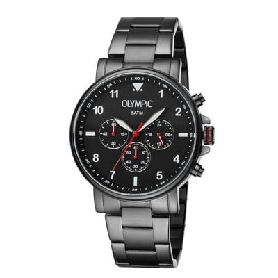 Olympic OL89HGG002 Jack Heren Horloge - Chronograaf - Mineraalglas - Staal - Grijs - 44 mm breed - Quartz - Vouw/Vlindersluiting - 5 ATM (douchen)