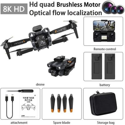 2025 P12 Pro Drone 4K/8K HD Luchtfotografie ESC Drone Tracking Laag Vermogen Retour Drie-assige Gimbal Anti-shake Video Quadcopter Speelgoed Cadeau 8K dual camera 2 battery
