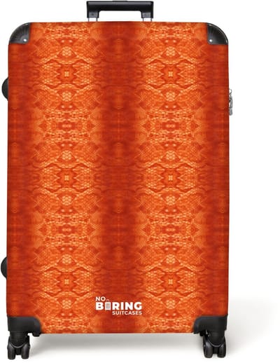 NoBoringSuitcases.com® - Koffer groot - Reiskoffer lichtgewicht - oranje slangenhuid met symmetrische schubstructuur - Rolkoffer met 4 wielen - Grote trolley XL - 98 liter bagage