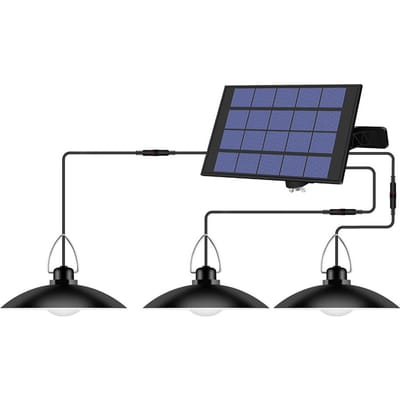 Hanglamp op zonne-energie met verstelbaar paneel Automatische AAN/UIT-verlichtingssensor IP65 Waterbestendig 3-head warme witte kleur