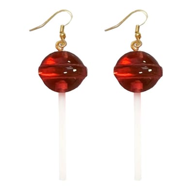 Fako Bijoux® - Oorbellen - Lolly Op Een Stokje - 15x78mm - Rood