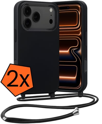 Hoesje Geschikt voor iPhone 17 Pro / 18 Pro Hoes Met Telefoonketting - Backcover Geschikt voor iPhone 17 Pro / 18 Pro Case Met Koord - Zwart - 2 PACK