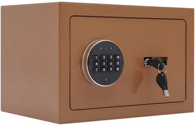 Mini-kluis – Voor thuiskantoor – Kleine veilige meubelkluis met sleutel, elektronisch – Bruin