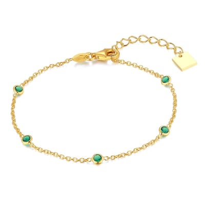 Twice As Nice Armband in zilver, goudkleurig, 5 ronde groene zirkonia stenen 15cm+3cm