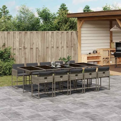 vidaXL - 11-delige - Tuinset - met - kussens - poly - rattan - grijs