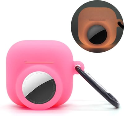 2 in 1 AirPods 4 en Airtag Case - Beschermhoes - AirPods 4 Cover - AirPods 4 AirTag Hoesje - tracker - hoesje geschikt voor Apple Airpods 4 - roze glow in the dark