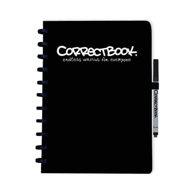 Correctbook A4 Uitwisbaar Notitieboek – Herbruikbaar schrift – Ink Black / Zwart – Gelinieerd – Inclusief pen & wisdoekje – Aanvulbaar met extra pagina’s