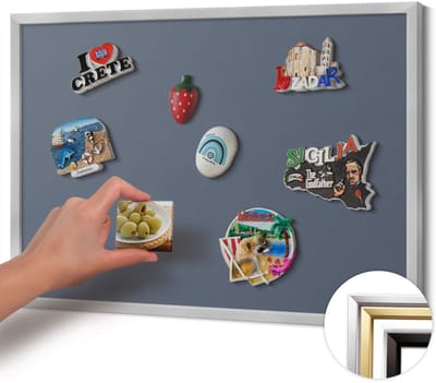 Wallfluent - Grijs Magneetbord in Effen Kleuren - 60 cm x 40 cm - Magneetbord met Zilveren Frame - Koele grijze kleur - Magnetisch Bord voor Thuis en Kantoor - Magnetisch Bord voor Magneten - Magneetbord voor Herinneringen