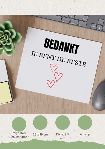 Akyol - bedankt je bent de beste Muismat - Bedankt - mensen die je wilt bedanken - bedankje - beste persoon - cadeautje - kado - 23 bij 19 cm