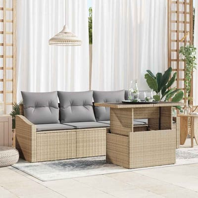 vidaXL - Tuinbank - Set - 5 - st - Beige - en - Lichtgrijs - poly - rattan