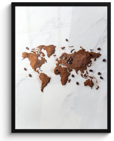 Poster in lijst - Fotolijst 60x80 cm - Posters - Wereldkaart - Koffie - Marmer - Posterlijst zwart - Decoratie - Wanddecoratie woonkamer - Muurdecoratie slaapkamer