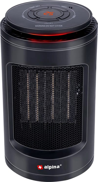 alpina Elektrische Kachel Heater – Ventilatorkachel 1200W – Compacte Verwarming met 2 Warmtestanden – Lichtgewicht – Verwarmer en Ventilator - Oververhittingsbeveiliging, Handgreep – Zwart