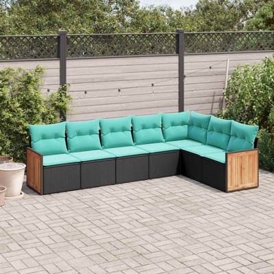 vidaXL - 7-delige - tuinbankset - met - kussens - van - zwart - polyrotan