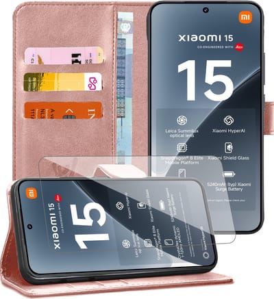 Hoesje geschikt voor Xiaomi 15 - Screenprotector Glas - Portemonnee Book Case Rosegoud