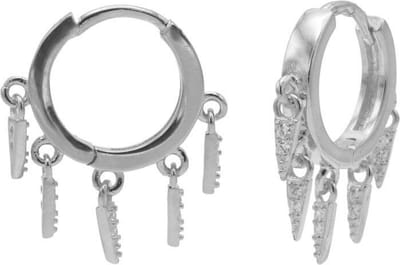 Karma Oorringen Plain Hinged Hoops 5 Zirconia Cones 14mm Zilver