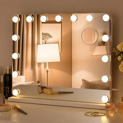 Spiegel Met Verlichting - Make-up Spiegel - Verlichte Make-up Spiegel - Touch Bediening - Dimbare Verlichting - USB oplaadpunt - 58x46cm - LED Lampen