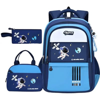 3 stuks/set Astronautenprint Rugzak voor Jongens Meisjes Schooltassen Lunchbox Tas Etui Lichtgewicht Boekentas Basisschoolleerling