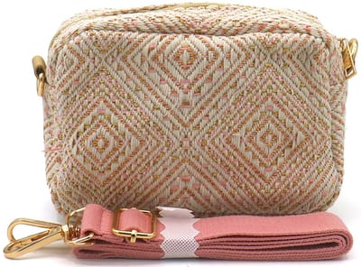 Tas - glitter stof - roze - 18x12,5x7 cm