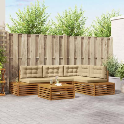 vidaXL - Buiten - bank - set - met - kussen - 5 - Stuk - Natuurlijk - en - Beige