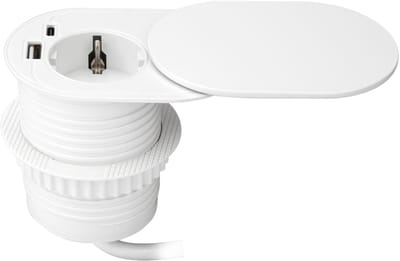 Orno Stekkerdoos inbouw - Slide open verdeelstekker met 1 stopcontact - USB A & C - Ø 60mm Stekkerblok met 1.9 meter kabel - Randaarde - Wit